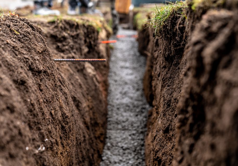 A fresh dug trench for construction purposes